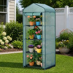 Compact 4-Tier Greenhouse: 70 x 50 x 160cm Green Unit