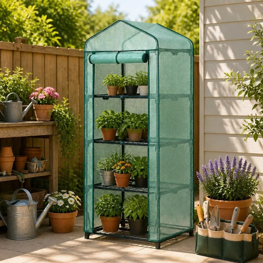 Mini Greenhouse Outdoor 4 Tier Plant Shelf Portable Growing House 70 x 50 x 160cm