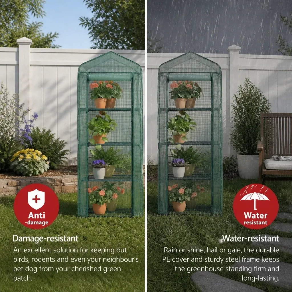 Mini Greenhouse Outdoor 4 Tier Plant Shelf Portable Growing House 70 x 50 x 160cm