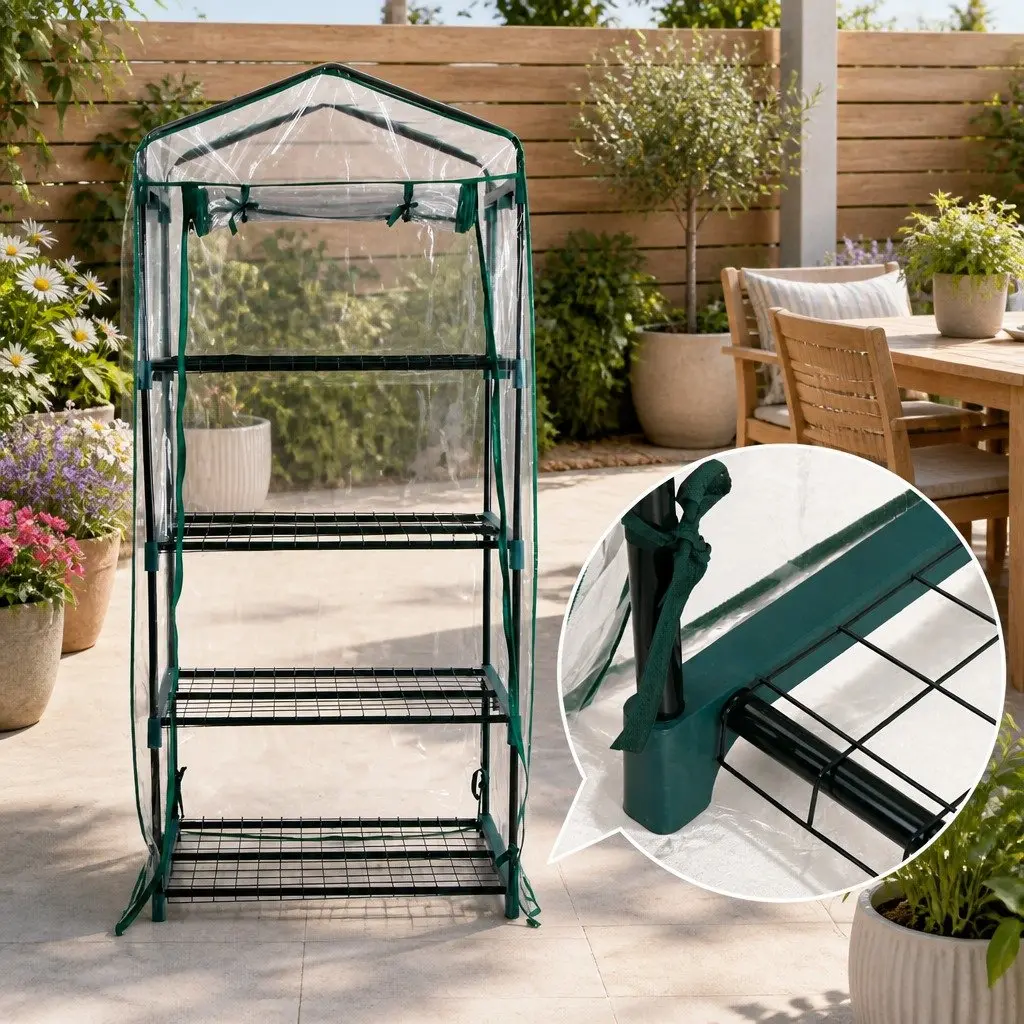 Mini Greenhouse 4 Tier Shelves Garden Planter Portable PVC Cover 160x70x50cm