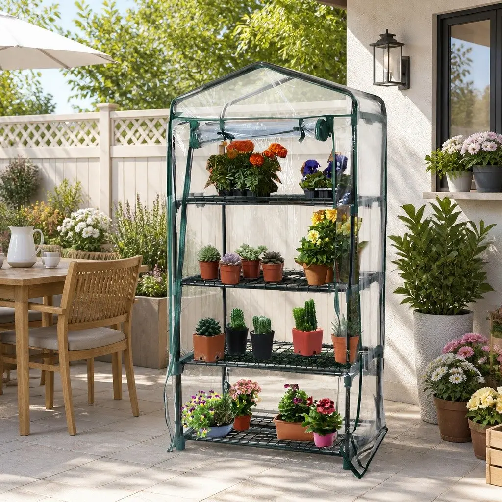 Mini Greenhouse 4 Tier Shelves Garden Planter Portable PVC Cover 160x70x50cm