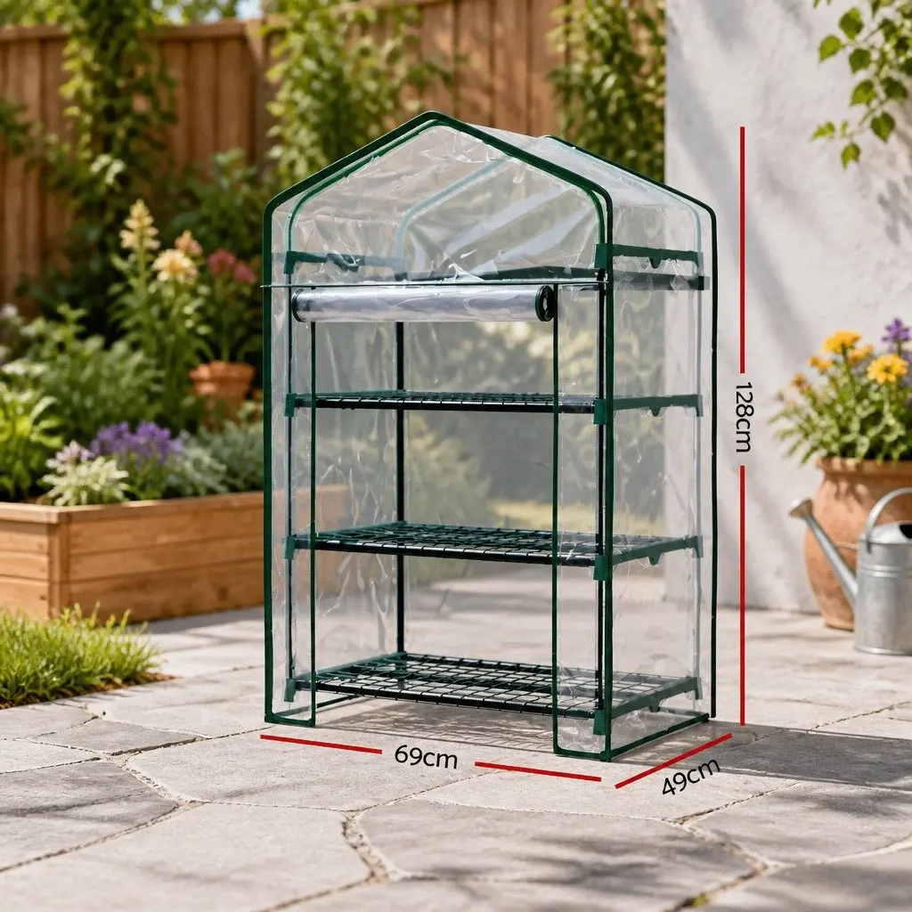 Mini Greenhouse 3 Tier Planter for Home Garden Patio Deck 128 x 69 x 49cm Waterproof PVC Cover