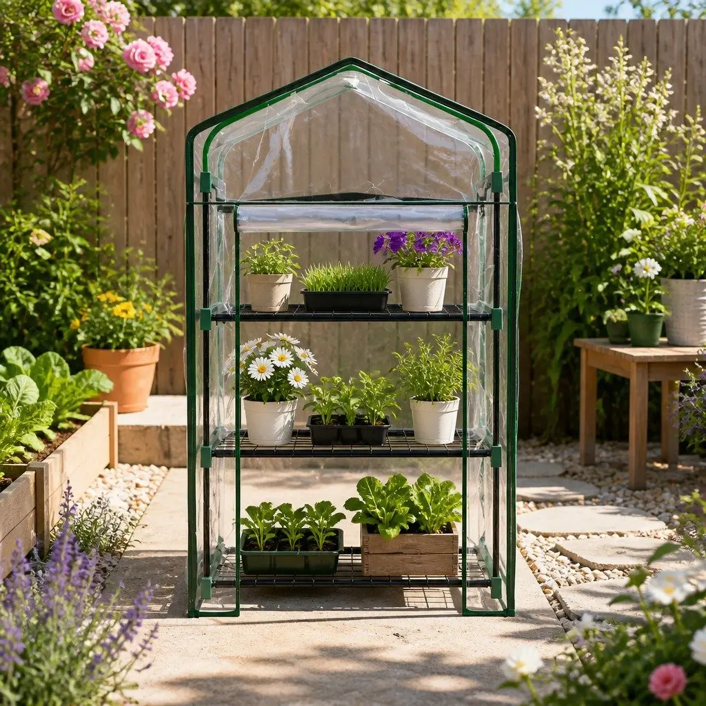 Mini Greenhouse 3 Tier Planter for Home Garden Patio Deck 128 x 69 x 49cm Waterproof PVC Cover