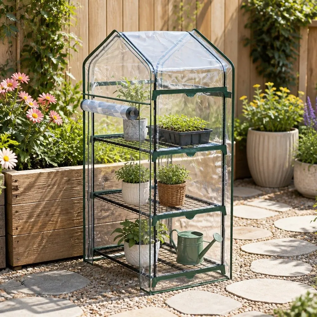 Mini Greenhouse 3 Tier Planter for Home Garden Patio Deck 128 x 69 x 49cm Waterproof PVC Cover