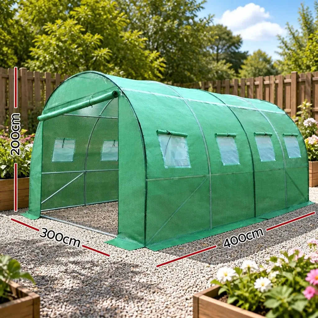 Tunnel Greenhouse for Garden 4x3x2M Walk-In Plant House with PE Cover and Steel Frame