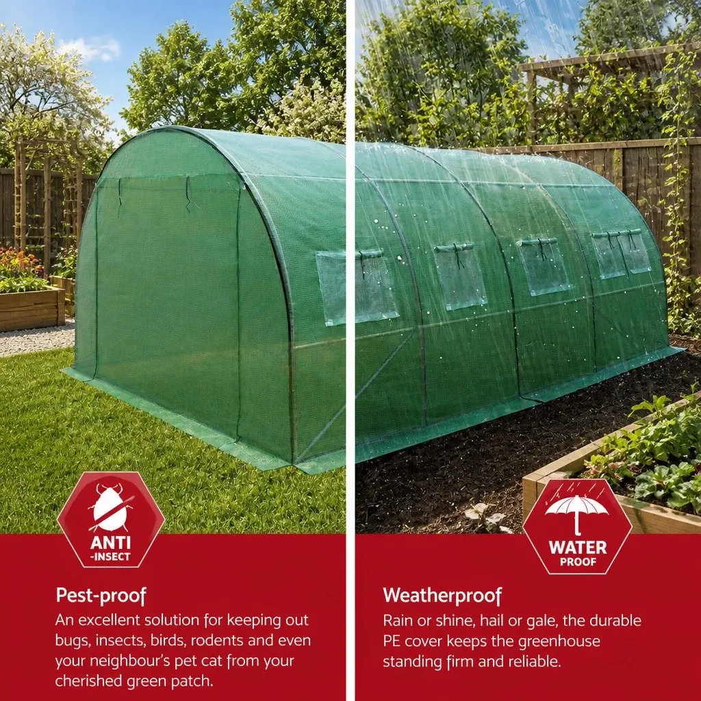 Tunnel Greenhouse for Garden 4x3x2M Walk-In Plant House with PE Cover and Steel Frame