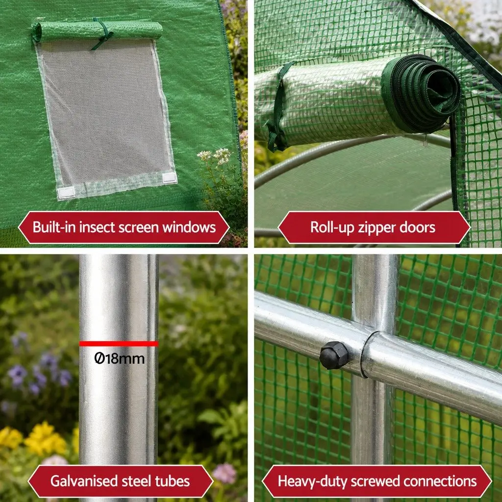Tunnel Greenhouse for Garden 4x3x2M Walk-In Plant House with PE Cover and Steel Frame