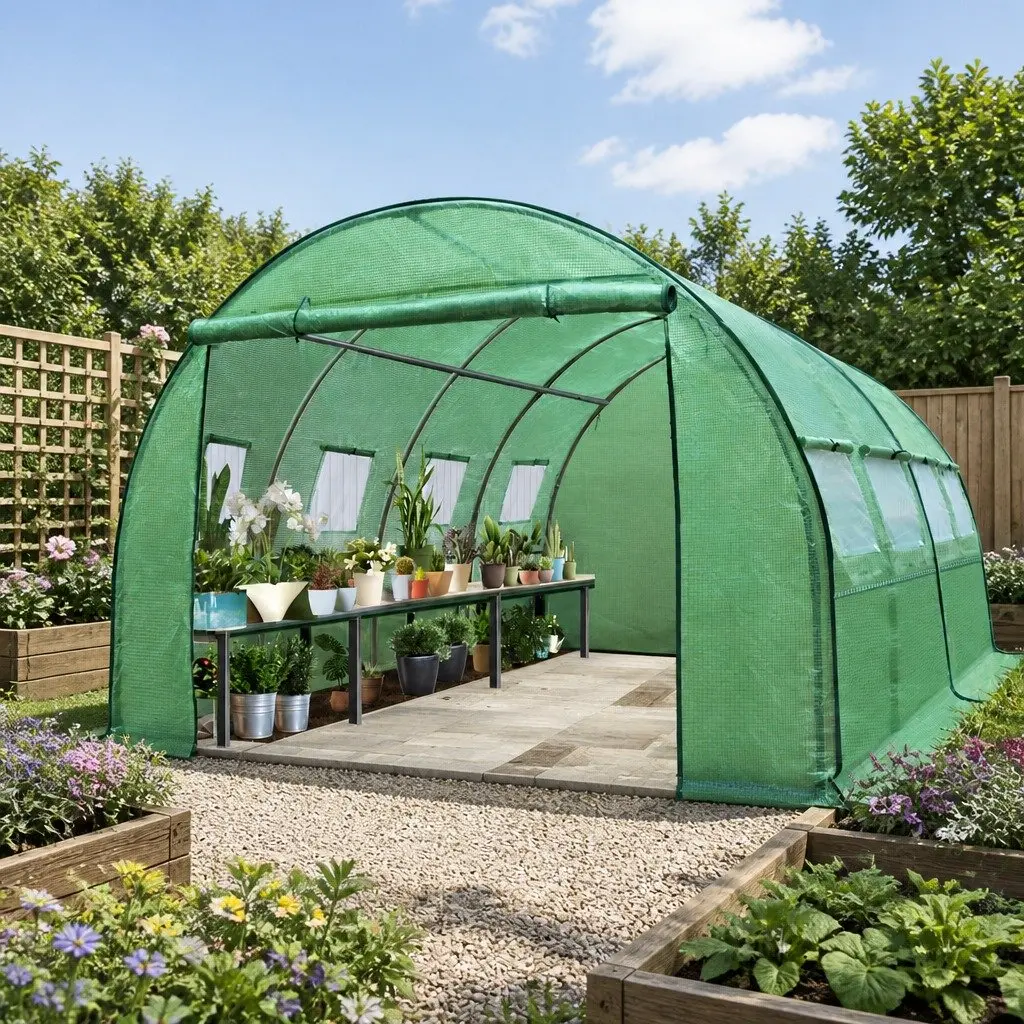 Tunnel Greenhouse for Garden 4x3x2M Walk-In Plant House with PE Cover and Steel Frame