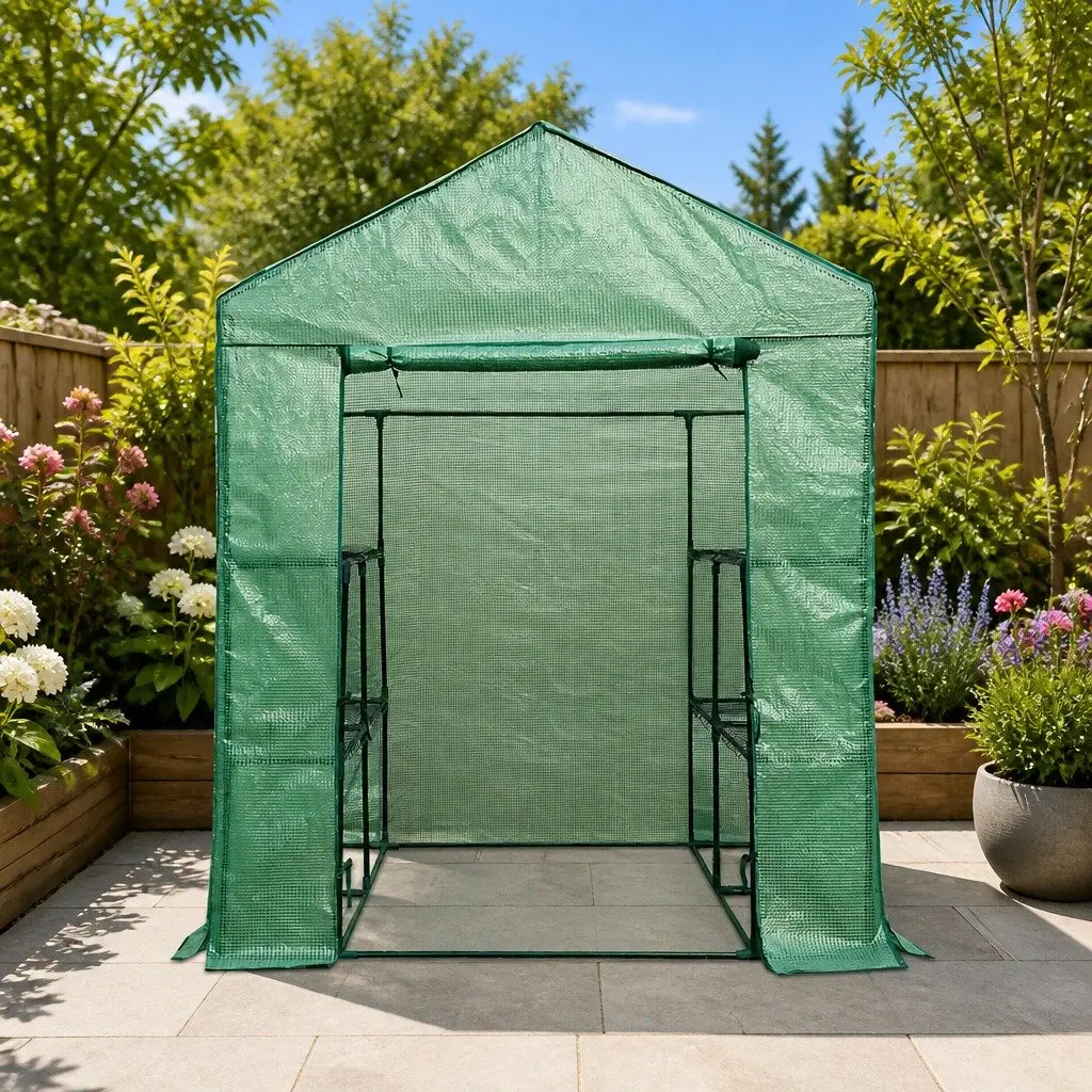 Walk-In Greenhouse for Garden 1.4x1.55x2M with 8 Shelves Portable Plant Shed