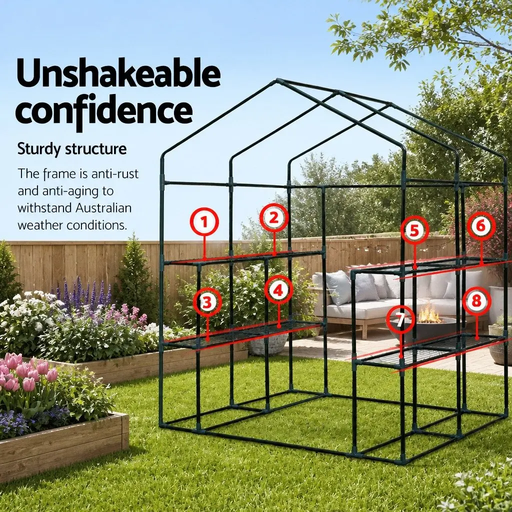 Walk-In Greenhouse for Garden 1.4x1.55x2M with 8 Shelves Portable Plant Shed