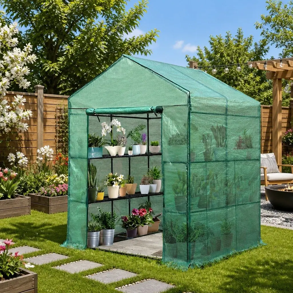 Walk-In Greenhouse for Garden 1.4x1.55x2M with 8 Shelves Portable Plant Shed