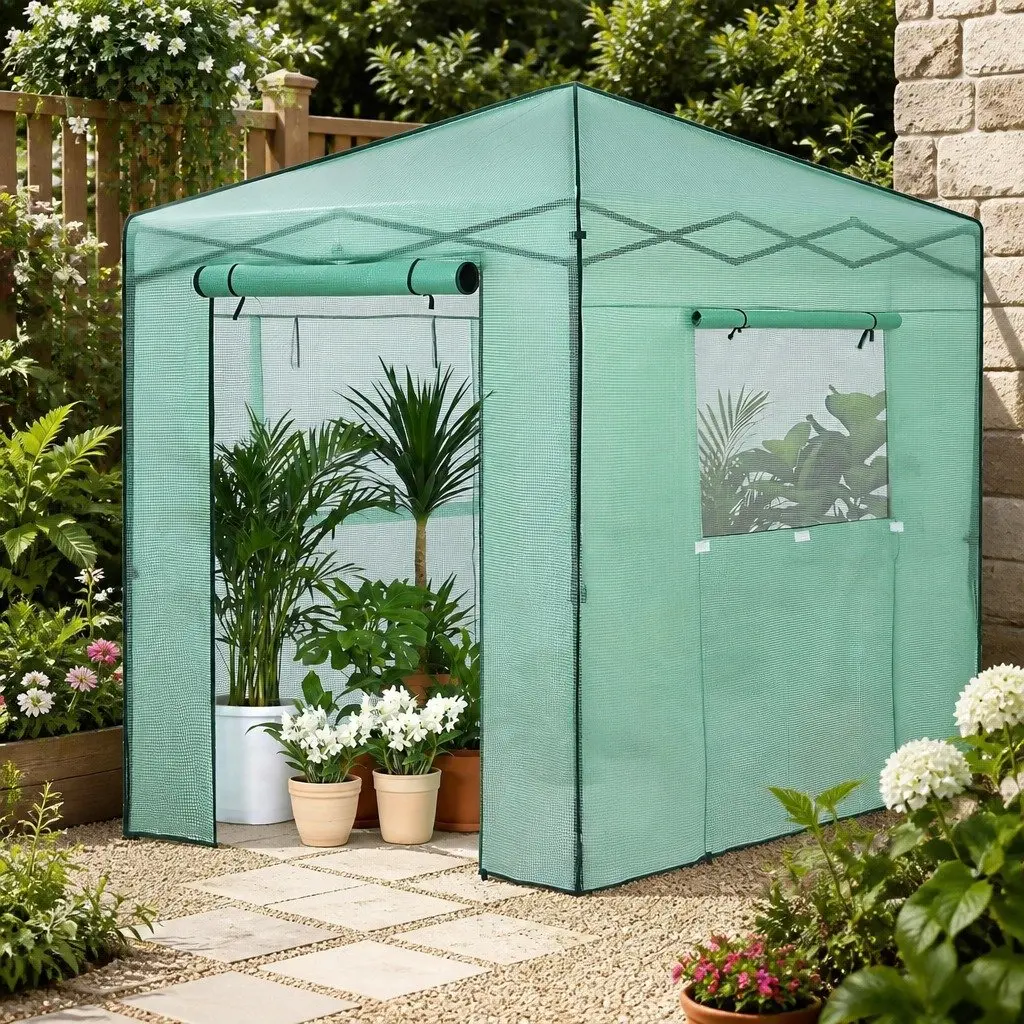 Walk-In Greenhouse for Home Garden 180x240x240cm Steel Frame PE Cover