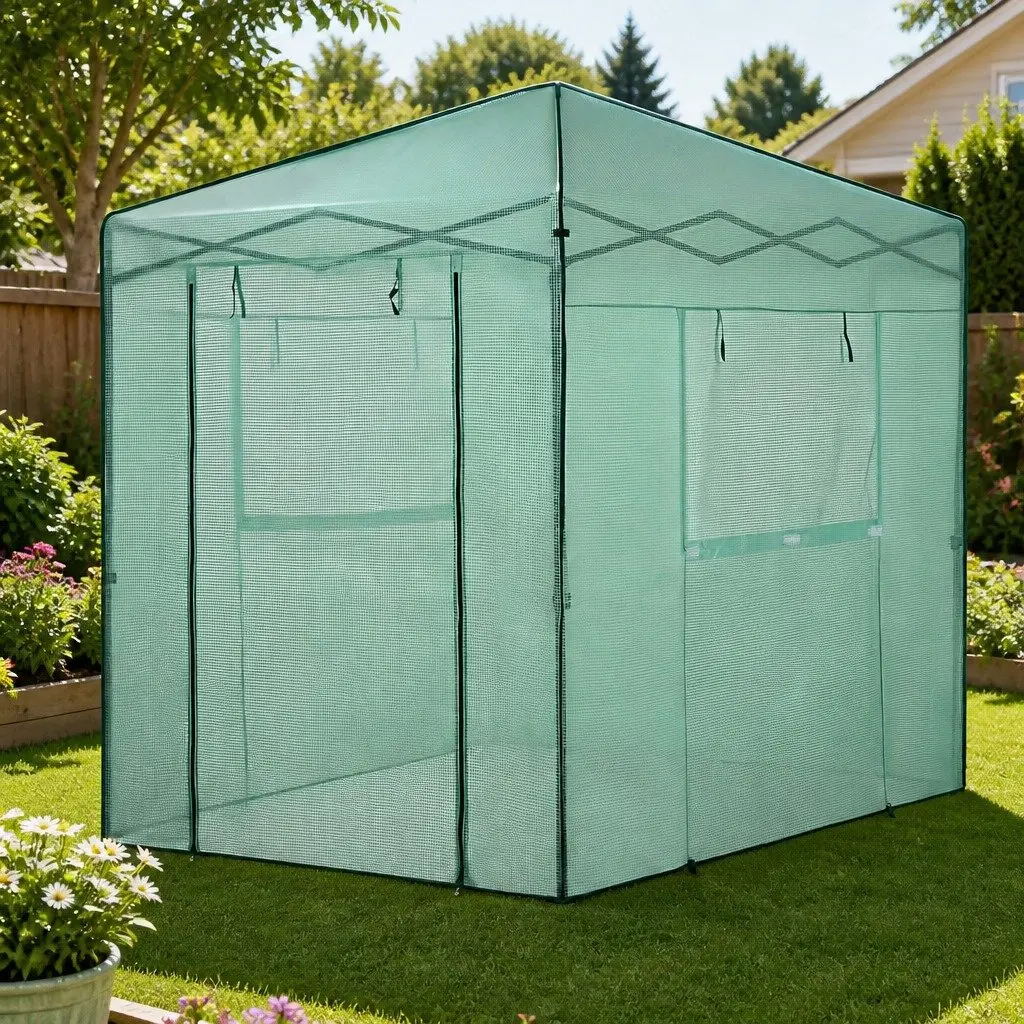 Walk-In Greenhouse for Home Garden 180x240x240cm Steel Frame PE Cover
