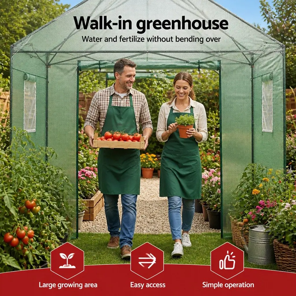 Walk-In Greenhouse for Home Garden 180x240x240cm Steel Frame PE Cover