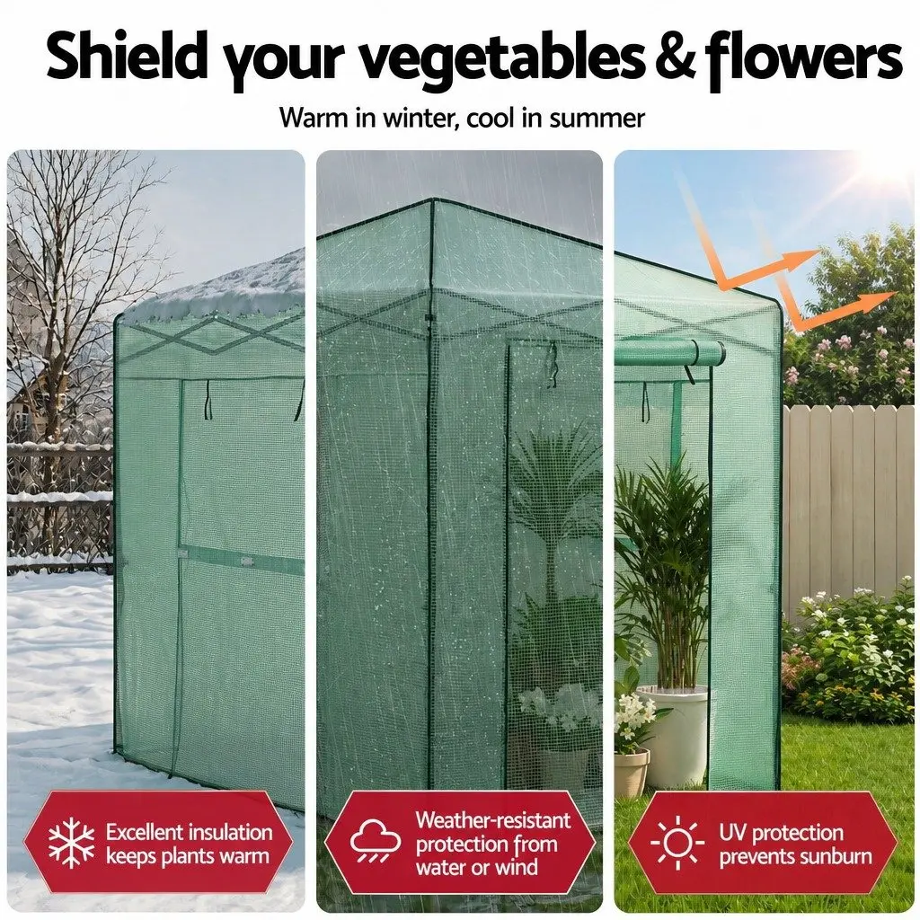 Walk-In Greenhouse for Home Garden 180x240x240cm Steel Frame PE Cover