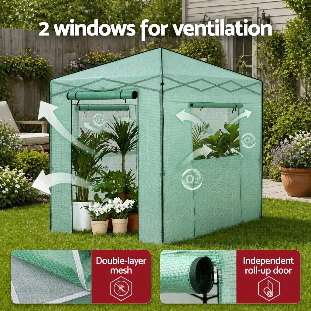 Walk-In Greenhouse for Home Garden 180x240x240cm Steel Frame PE Cover