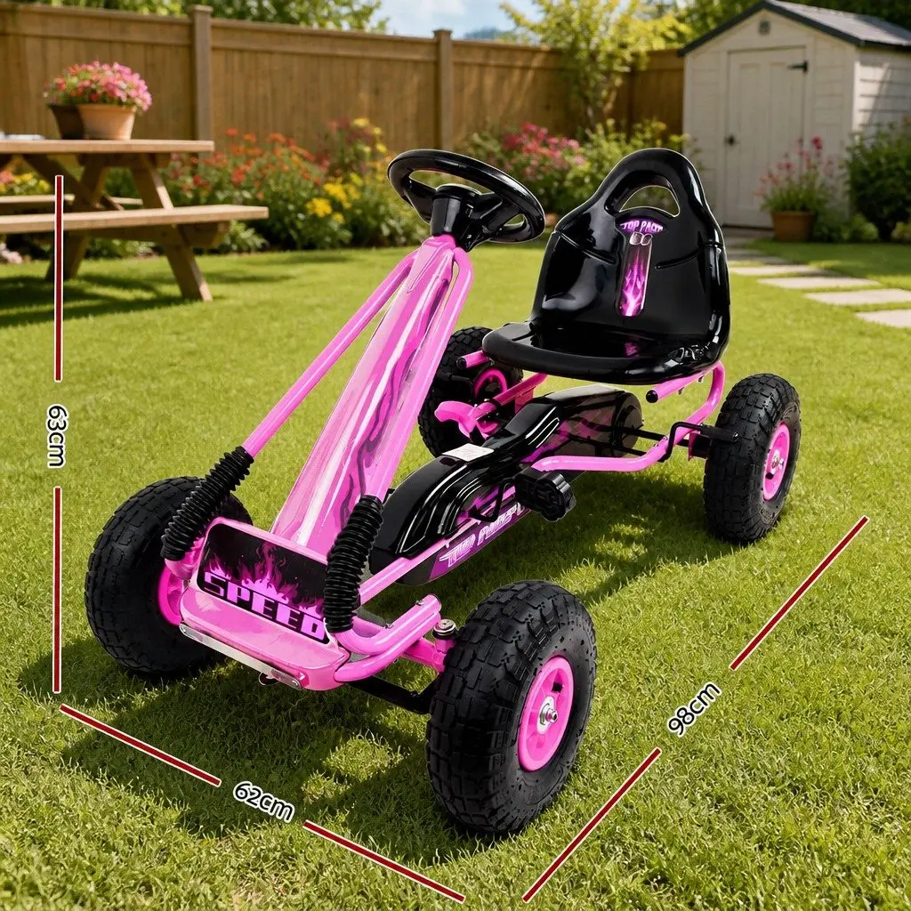 Kids Pedal Go Kart Ride On Car Outdoor Use Pink Adjustable Seat 95-140cm