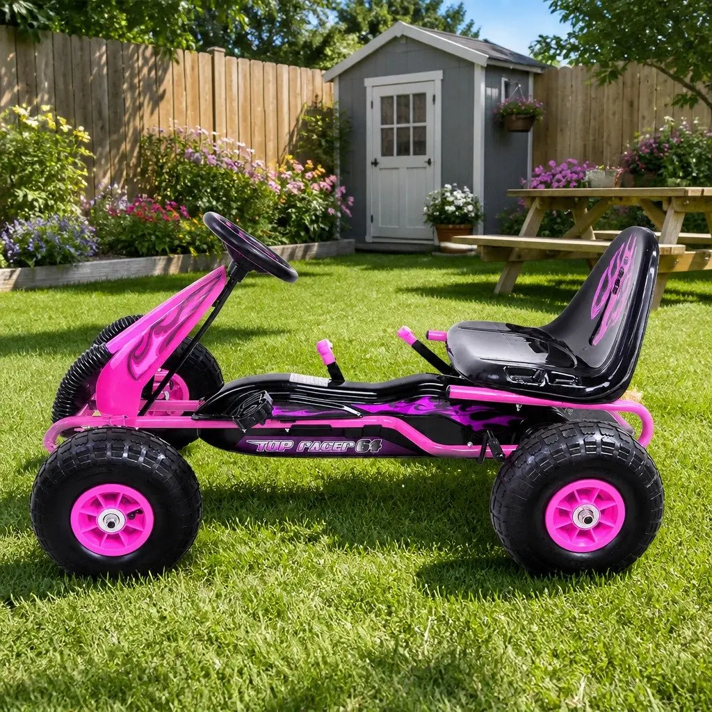 Kids Pedal Go Kart Ride On Car Outdoor Use Pink Adjustable Seat 95-140cm