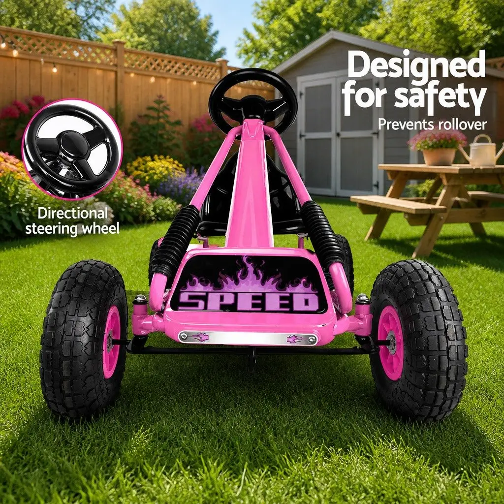 Kids Pedal Go Kart Ride On Car Outdoor Use Pink Adjustable Seat 95-140cm