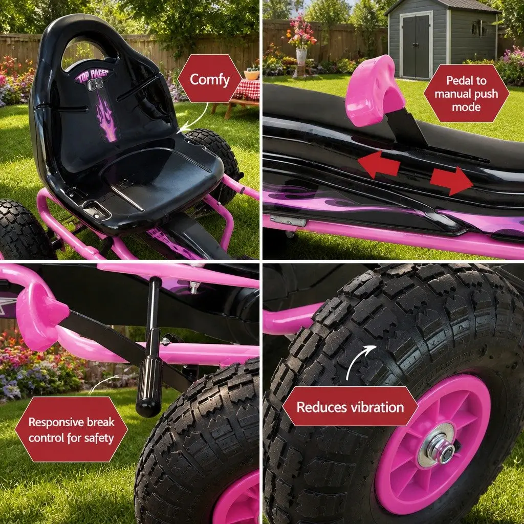 Kids Pedal Go Kart Ride On Car Outdoor Use Pink Adjustable Seat 95-140cm