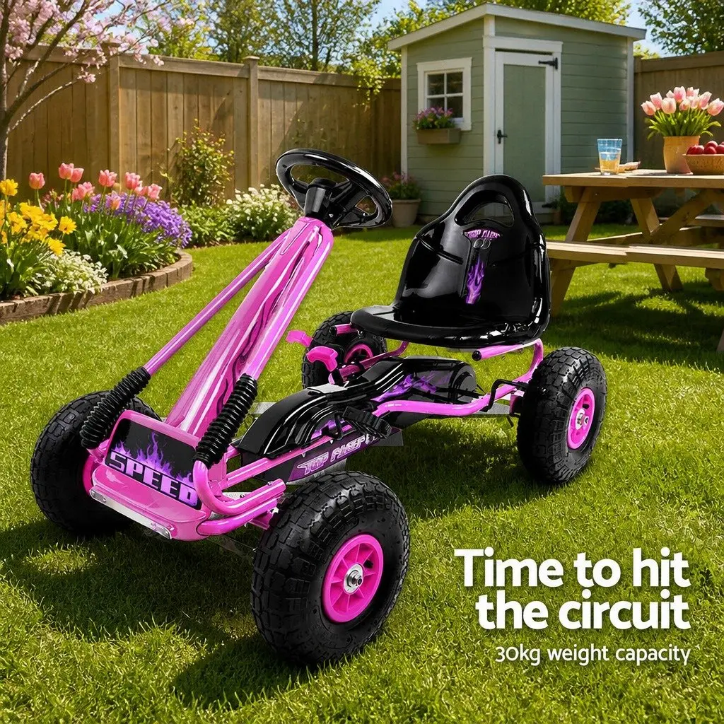 Kids Pedal Go Kart Ride On Car Outdoor Use Pink Adjustable Seat 95-140cm