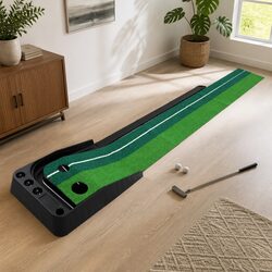 Golf Putting Mat Portable Practice Trainer Dual Holes Ball System Indoor