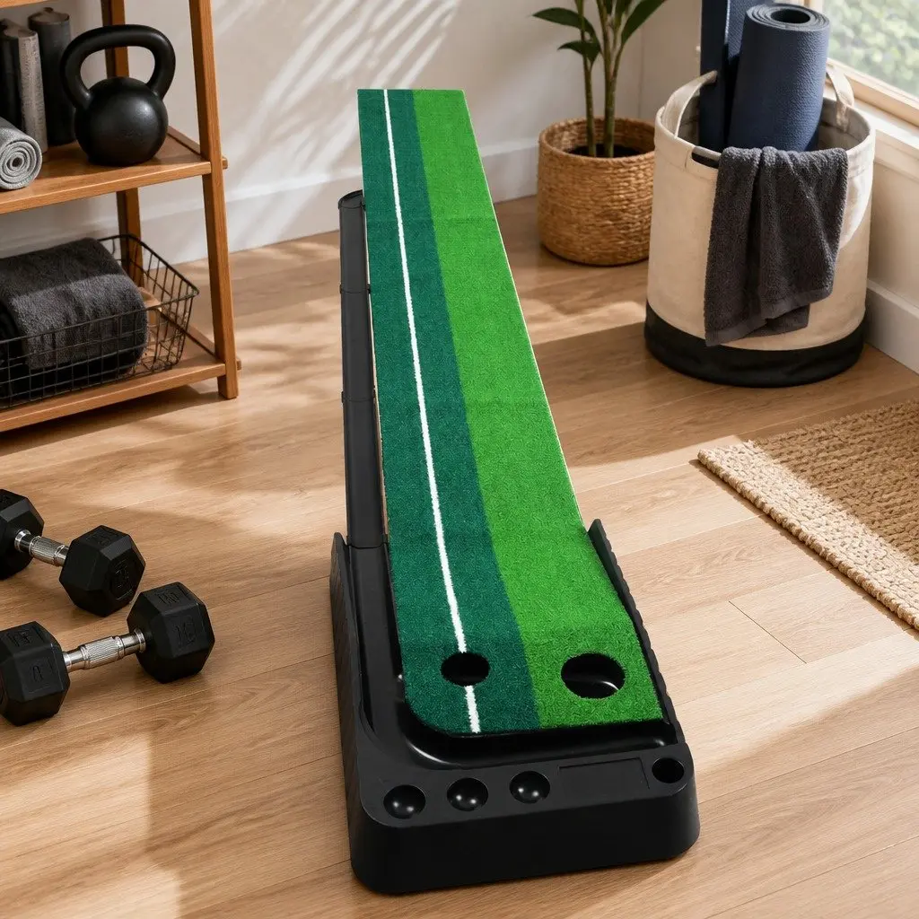 Golf Putting Mat Indoor Practice Trainer Dual Holes 250cm x 40cm