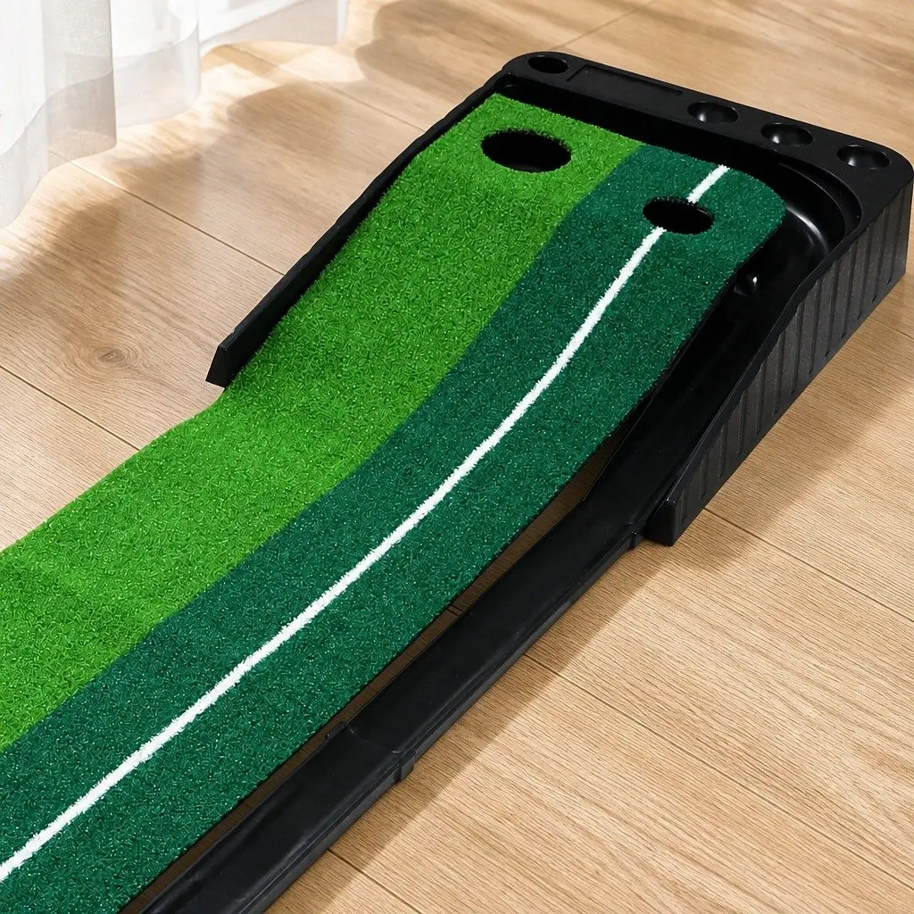 Golf Putting Mat Indoor Practice Trainer Dual Holes 250cm x 40cm