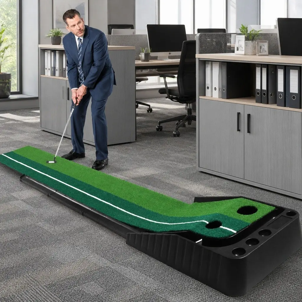 Golf Putting Mat Indoor Practice Trainer Dual Holes 250cm x 40cm