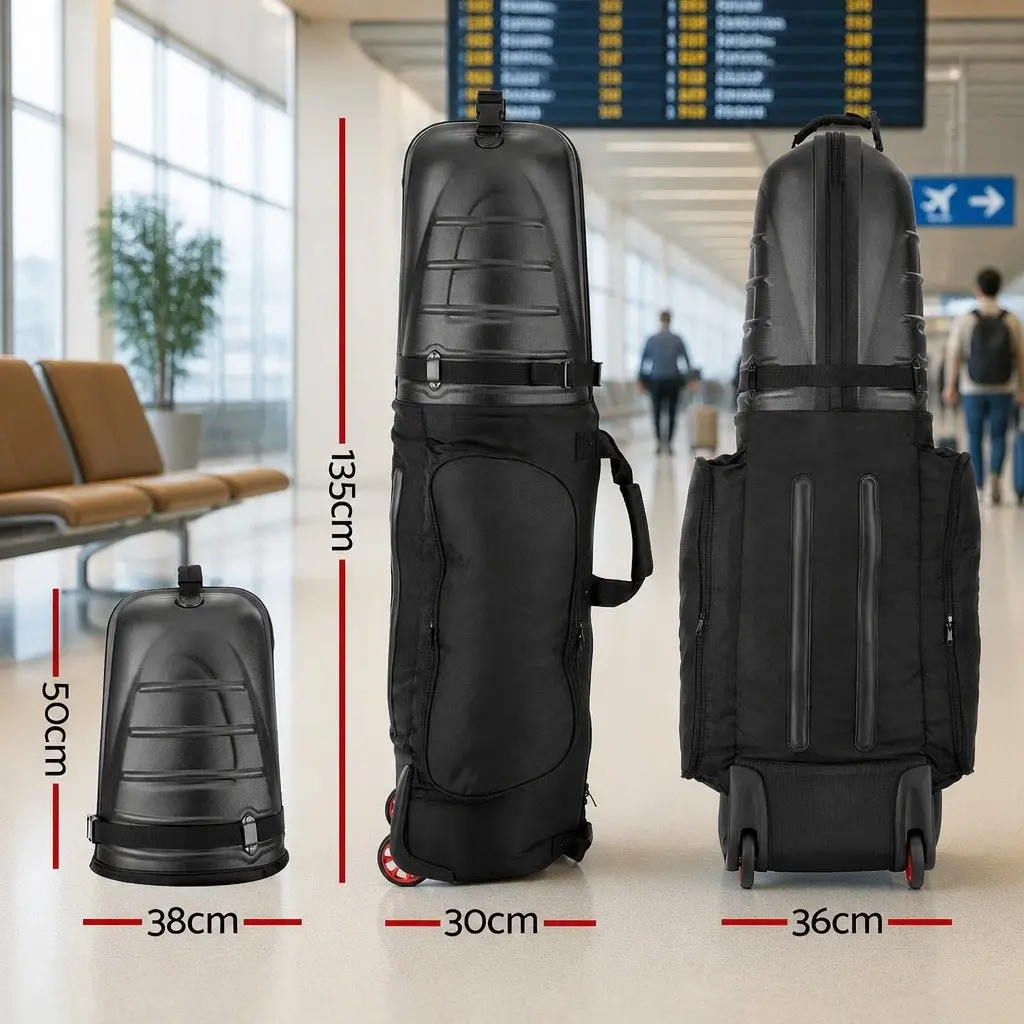 Golf Travel Bag with Wheels Hard Case Foldable Airline Clubs Storage Black