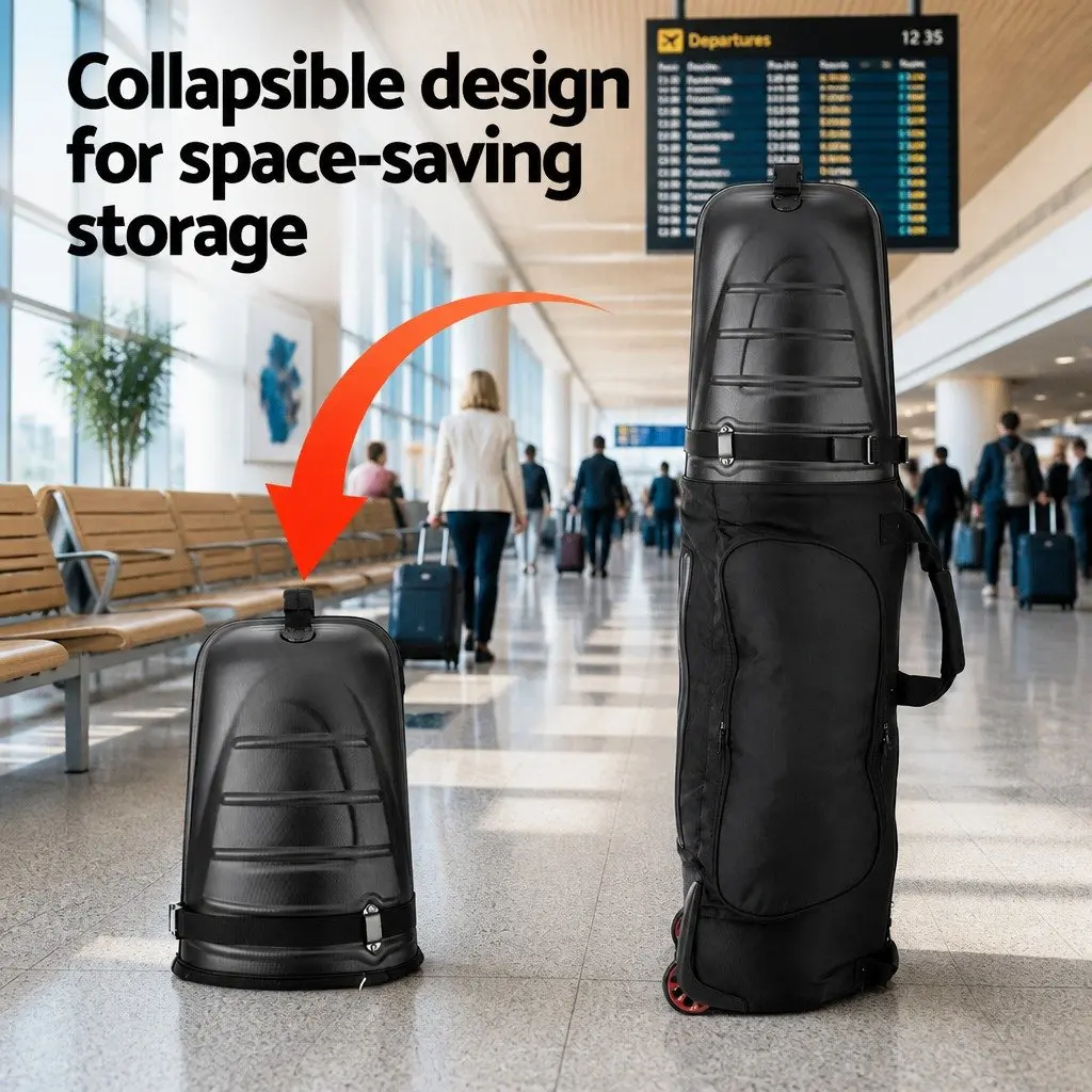 Golf Travel Bag with Wheels Hard Case Foldable Airline Clubs Storage Black