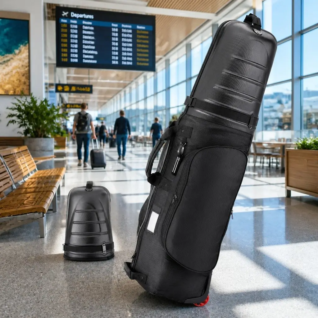 Golf Travel Bag with Wheels Hard Case Foldable Airline Clubs Storage Black