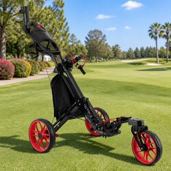 Golf Trolley Cart 3 Wheels Foldable Buggy Swivel Front Wheels Umbrella Stand