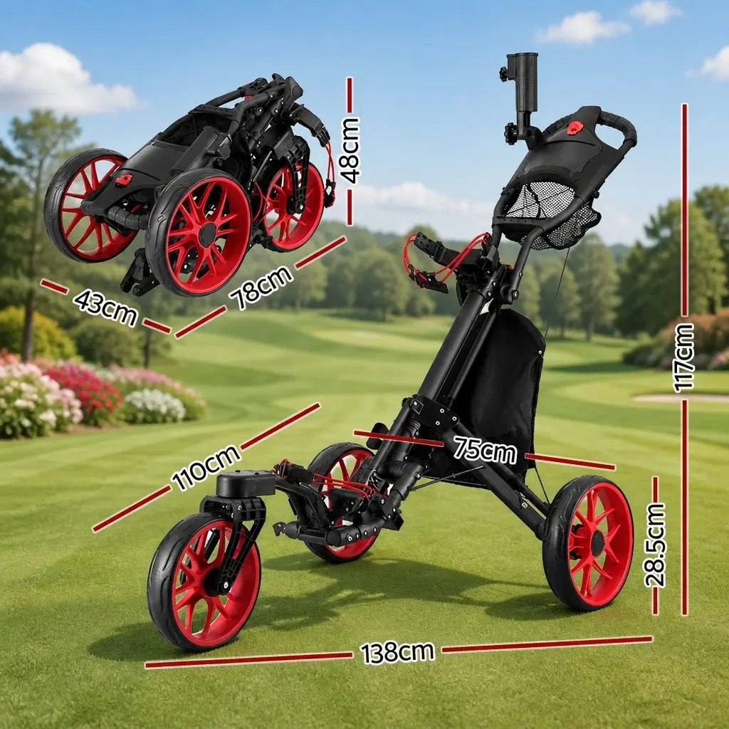 Golf Trolley Cart 3 Wheels Outdoor Recreation Foldable Size