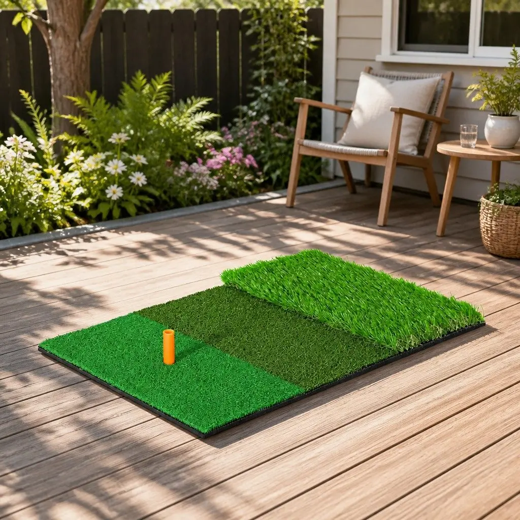 Golf Hitting Mat 3 in 1 Portable Driving Range Practice Training Aid Green Turf