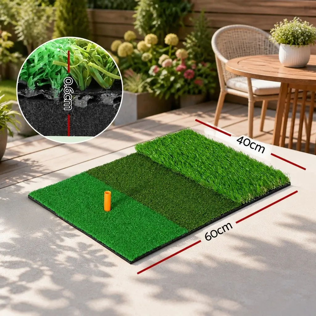 Golf Hitting Mat 3 in 1 Portable Driving Range Practice Training Aid Green Turf