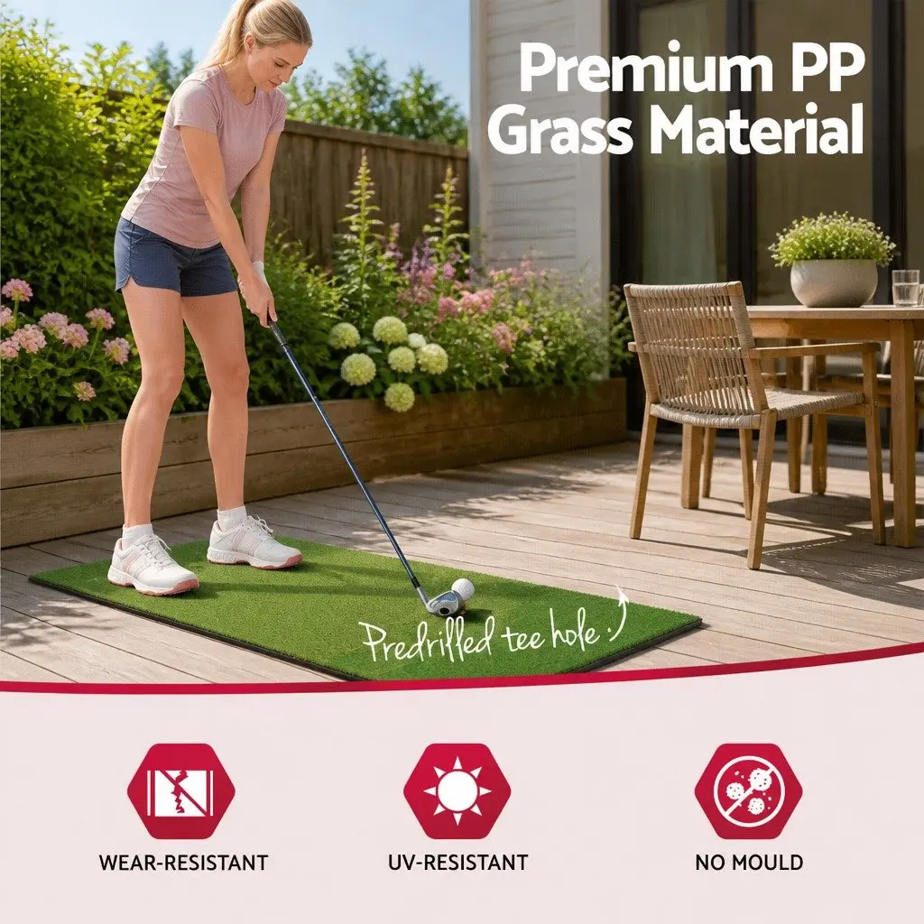 Golf Hitting Mat 3 in 1 Portable Driving Range Practice Training Aid Green Turf