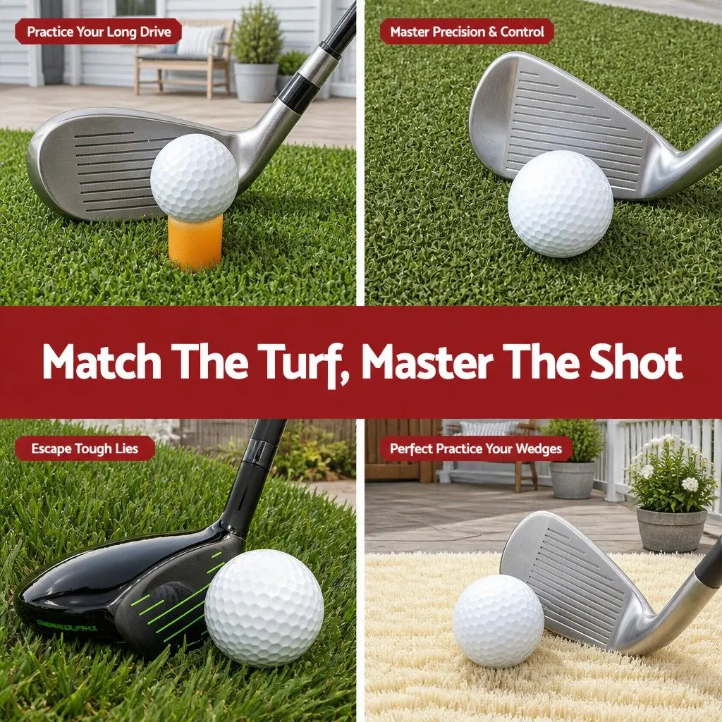 Golf Hitting Mat 4 in 1 Foldable Practice Turf Training Aid Backyard Driving