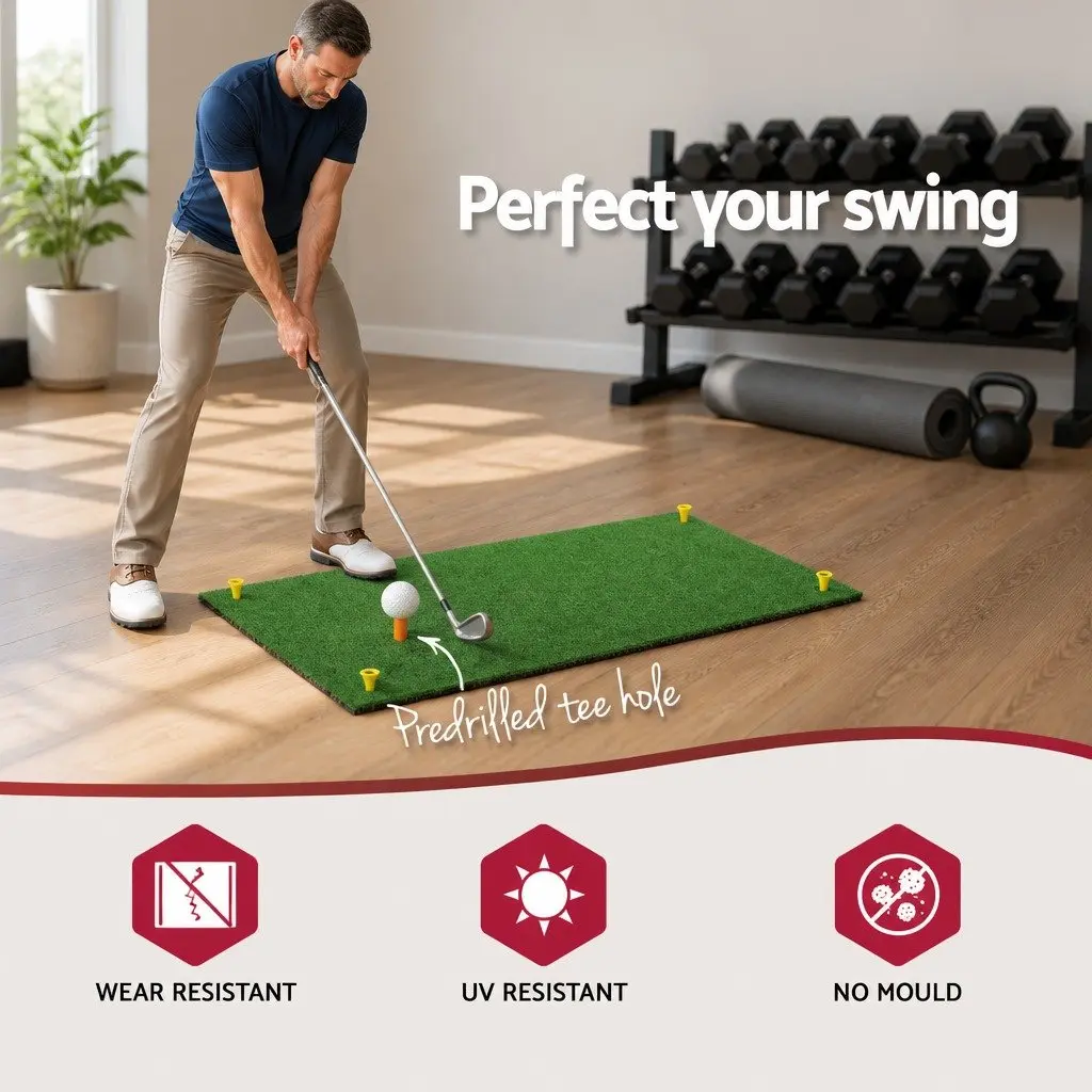 Golf Hitting Mat Portable Driving Range Practice Training Aid 60x30cm Green