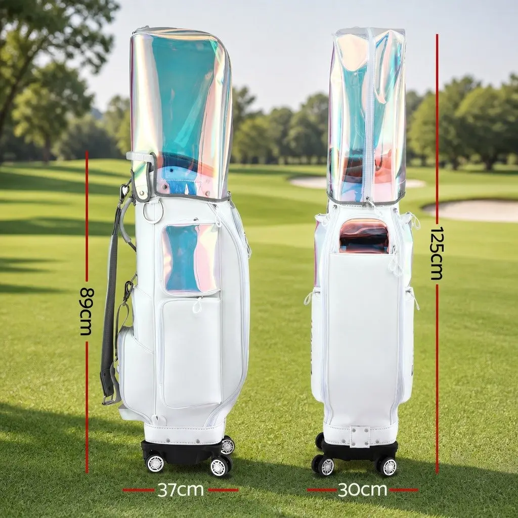 Golf Cart Bag Rolling Buggy Club Organiser with Spinner Wheels Telescopic Handle 37cm x 30cm x 125cm