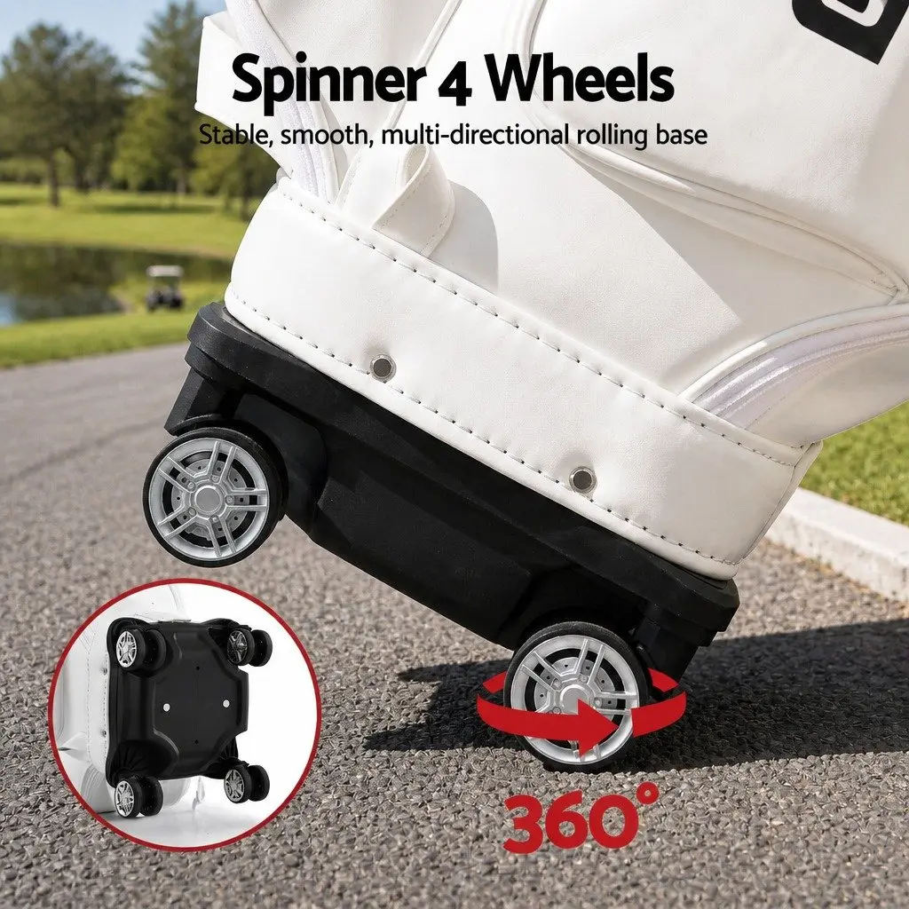 Golf Cart Bag Rolling Buggy Club Organiser with Spinner Wheels Telescopic Handle 37cm x 30cm x 125cm