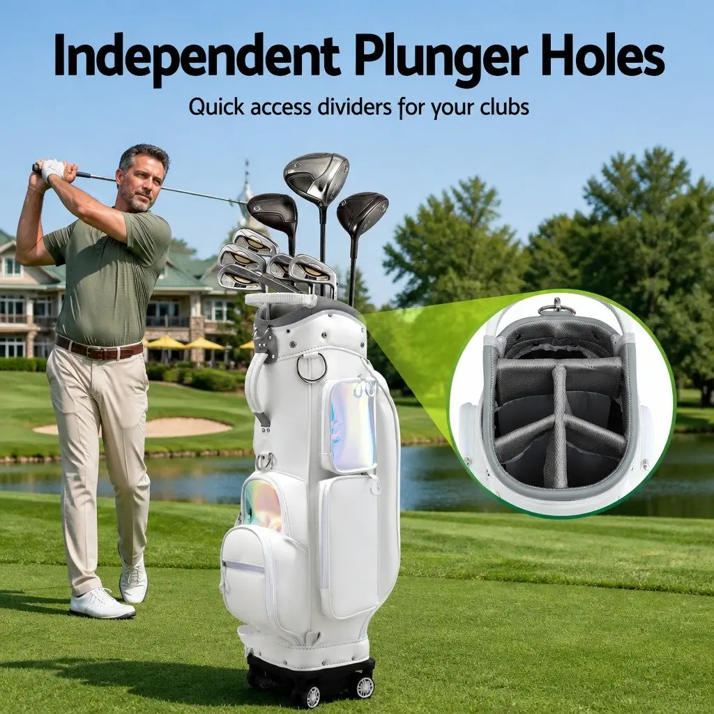 Golf Cart Bag Rolling Buggy Club Organiser with Spinner Wheels Telescopic Handle 37cm x 30cm x 125cm