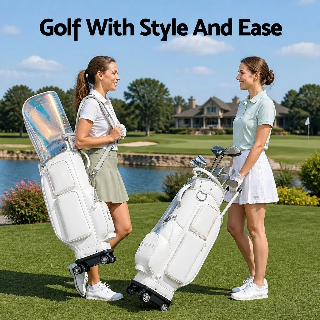 Golf Cart Bag Rolling Buggy Club Organiser with Spinner Wheels Telescopic Handle 37cm x 30cm x 125cm
