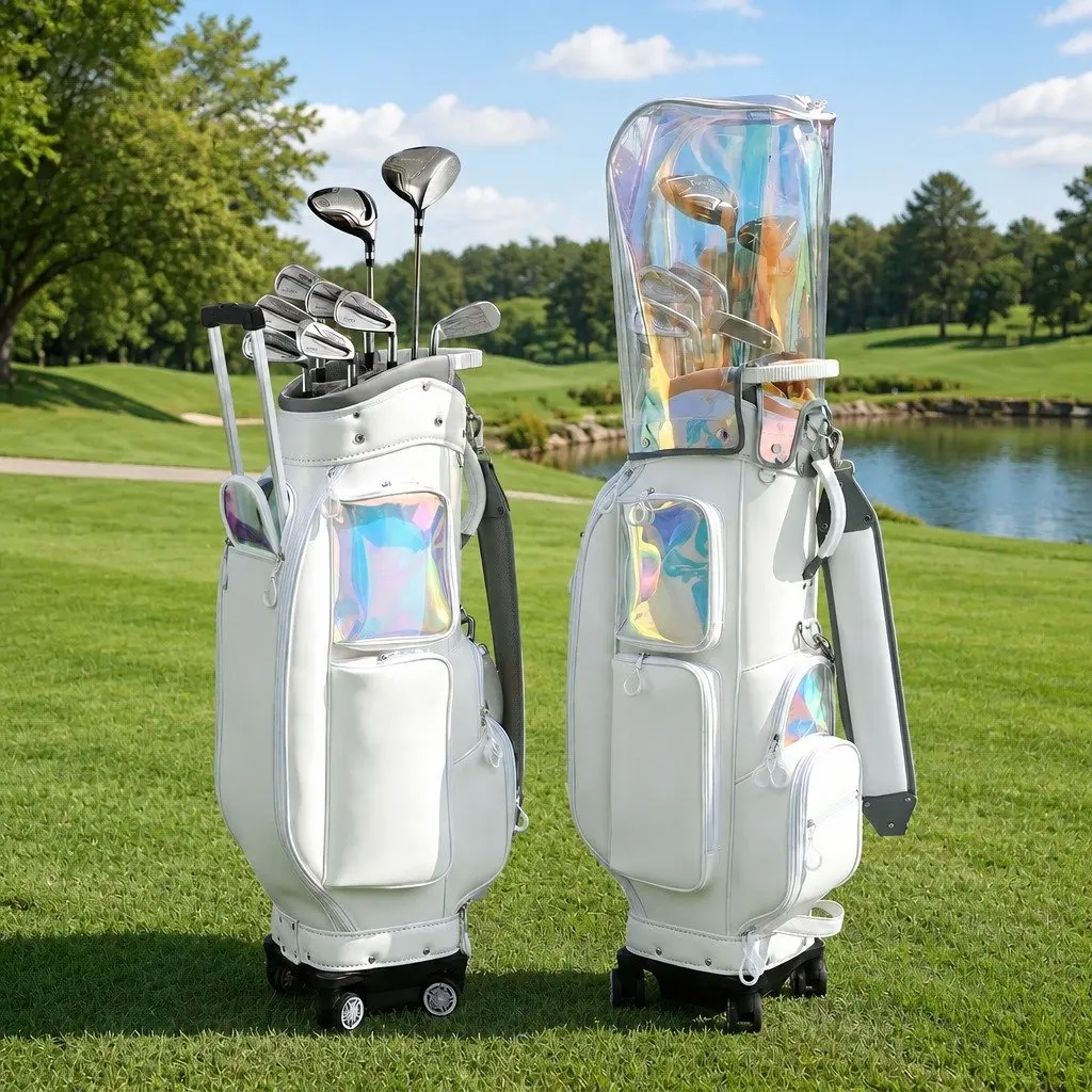 Golf Cart Bag Rolling Buggy Club Organiser with Spinner Wheels Telescopic Handle 37cm x 30cm x 125cm