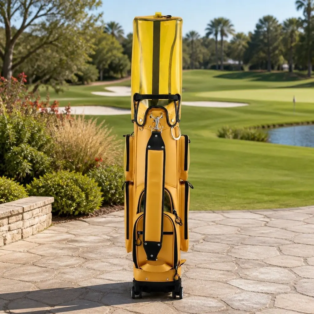Golf Rolling Cart Bag Organiser with Spinner Wheels Telescopic Handle Yellow