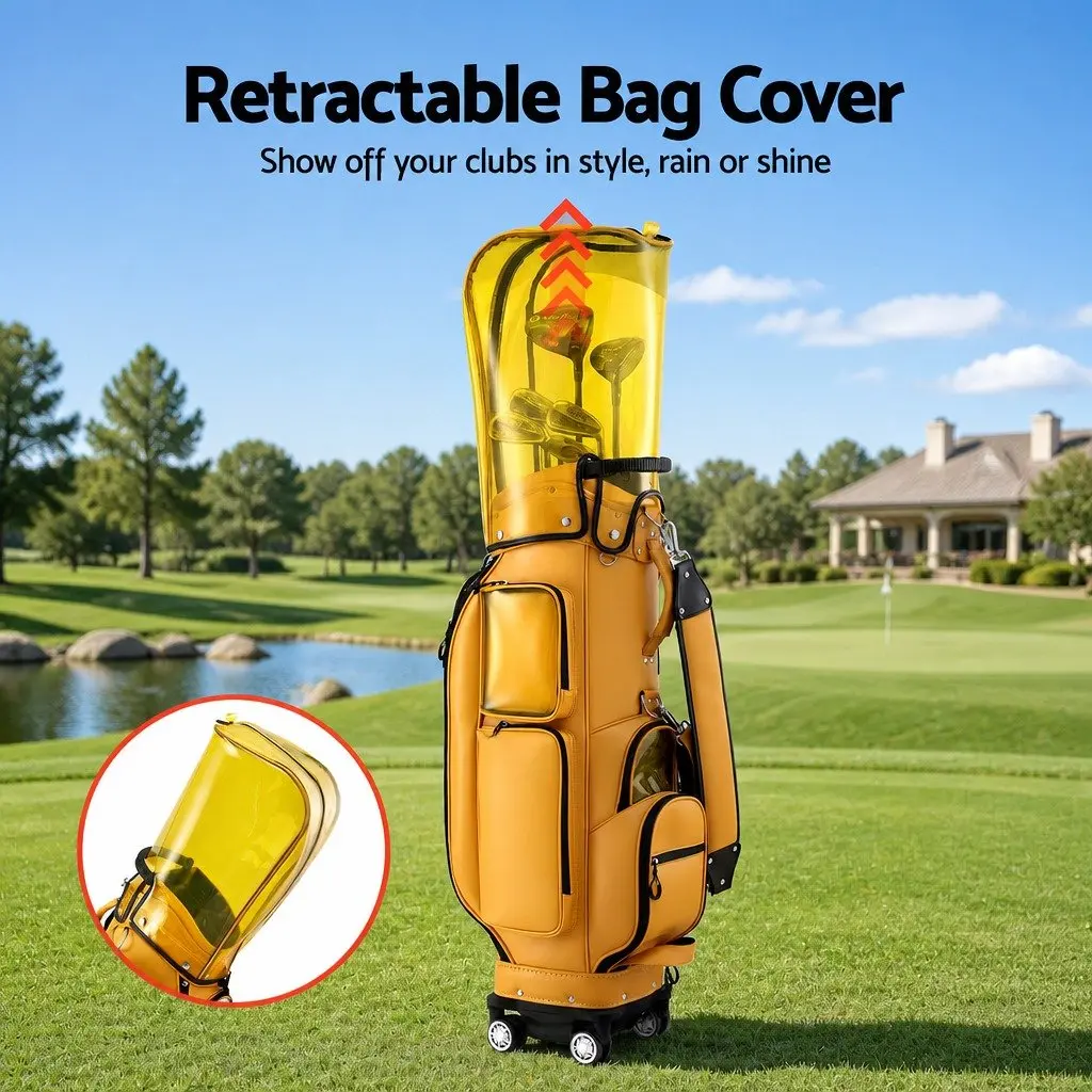Golf Rolling Cart Bag Organiser with Spinner Wheels Telescopic Handle Yellow