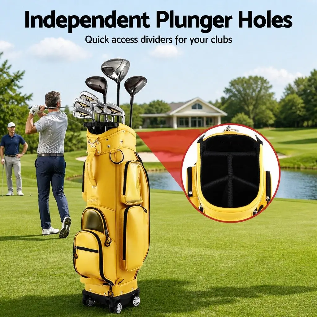 Golf Rolling Cart Bag Organiser with Spinner Wheels Telescopic Handle Yellow