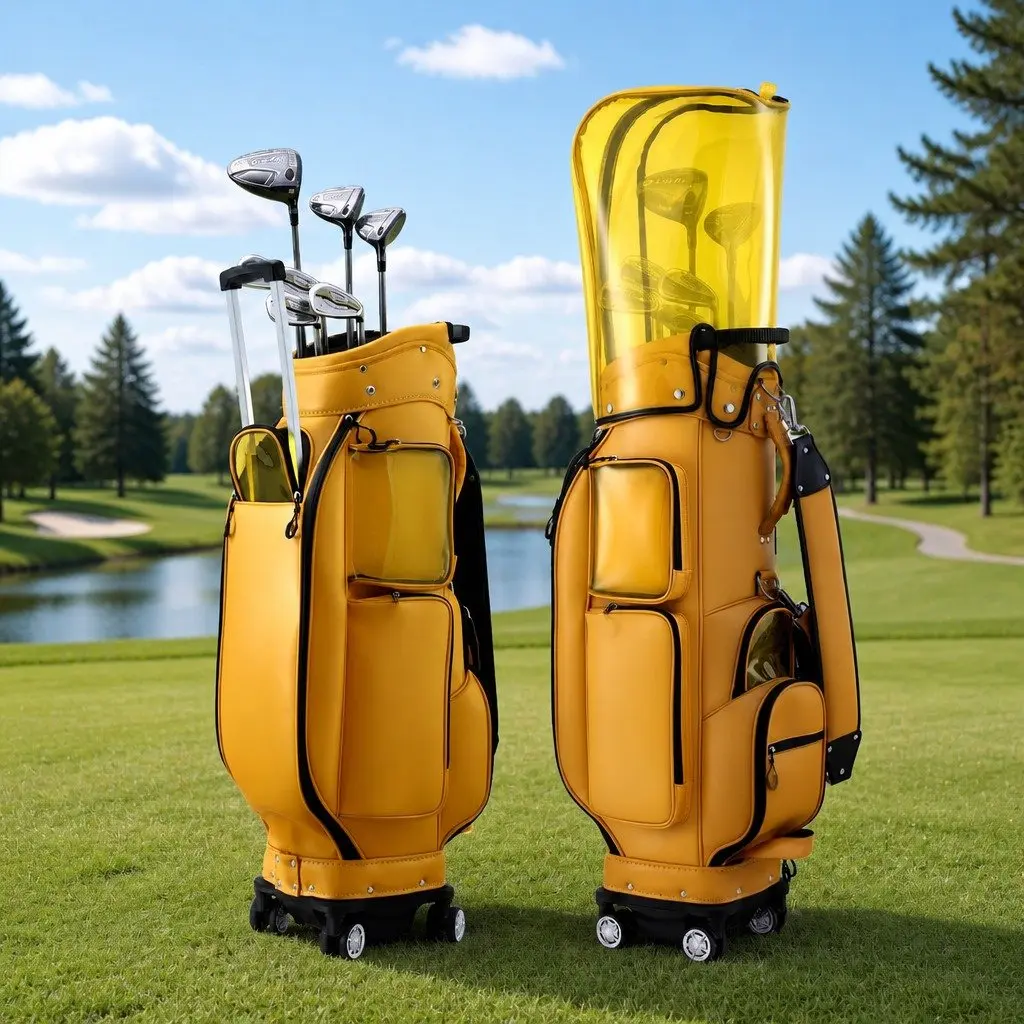 Golf Rolling Cart Bag Organiser with Spinner Wheels Telescopic Handle Yellow