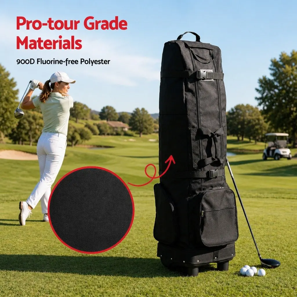 Golf Travel Bag Airline Soft Case Foldable with Wheels Black