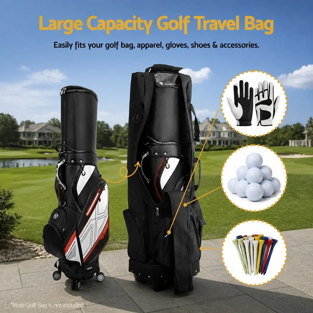 Golf Travel Bag Airline Soft Case Foldable with Wheels Black